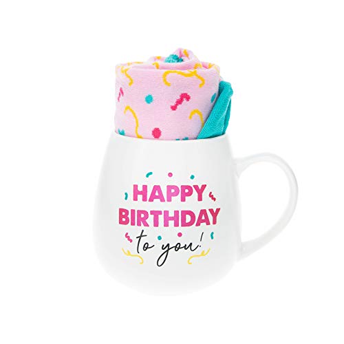 Pavilion Gift Company Happy Birthday To You Streamer Socks  155 Oz Coffee Cup Mug Gift Set White