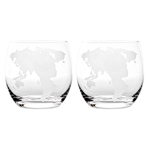 Angoily 2pcs Globe Whiskey Glasses Novelty Drink Glasses Rum Rocks Glass Clear Glass Cocktail Cups World Map Wine Glasses Etched Globe Map Cups for Wine Whiskey Home Bar Use