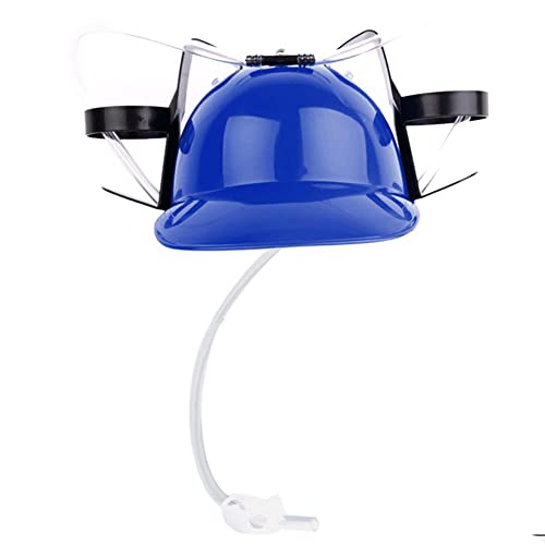 Drinking Helmet Novelty Drinker Hat Beer Soda Guzzler Party Hat Cap Lazy Drinks Helmet with Straw for Party Fun Beverage Gadgets (Blue)