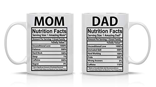 Mom  Dad Nutritional Facts 11oz White Ceramic Funny Couple Coffee Mugs Set For Husband and Wife Him And Her Gifts Mr  Mrs Gift Anniversary Mom and Dad Present Tea Cup  By AW Fashions