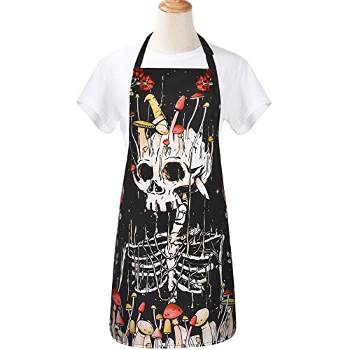 ASPMIZ Halloween Apron for Adults Spooky Skull Funny Aprons with Adjustable Neck Strap Waterproof Skeleton Rose Kitchen Chef Cooking Apron for Men Women Halloween Party Home Decor 275 x 315 Inch