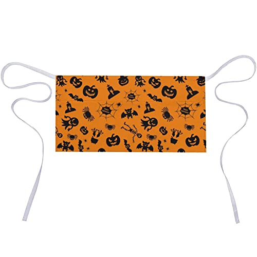 Halloween Ghost Skeleton Spooky Pumpkins Half Waist Apron with 3 Pockets Restaurant Waiter with Long Strap Server Aprons for Women Men Kitchen Restaurant