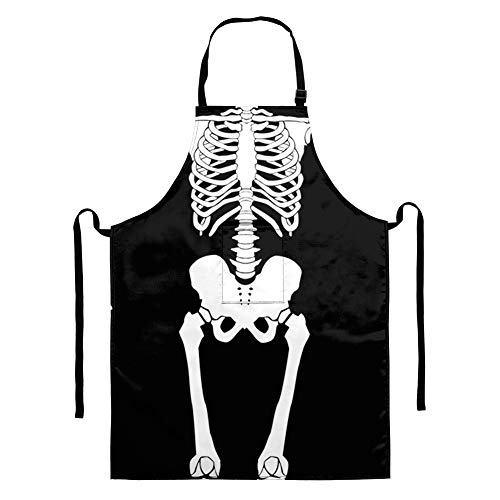 INSTANTARTS Halloween Skeleton Skull Pattern Kitchen Garden BibWaterproof AntiStain Machine Washable Durable Large Size Cooking Aprons with Pocket (Black)