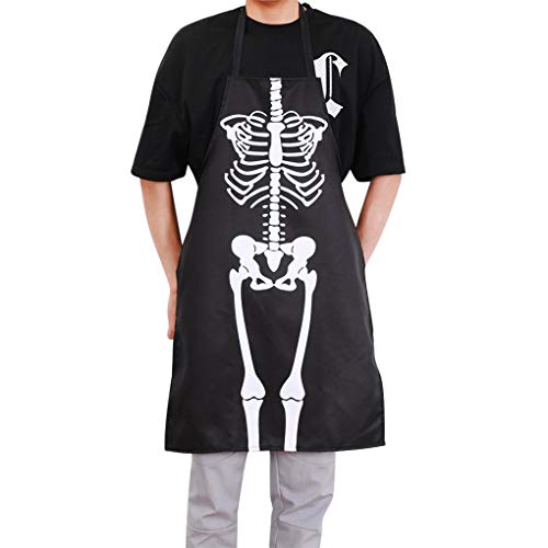 Men Women Children Funny Skeleton Party Bone Goth Cooking Apron Halloween Kitchen Chef Costume Supply for Clean Baking Working Painting Crafting Gardening BBQ