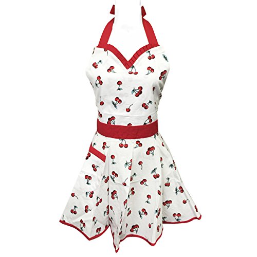 Bowbear 50s Vintage Retro Kitchen Apron for Women Cherries