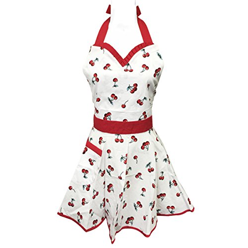 Bowbear 50s Vintage Retro Kitchen Apron for Women Cherries