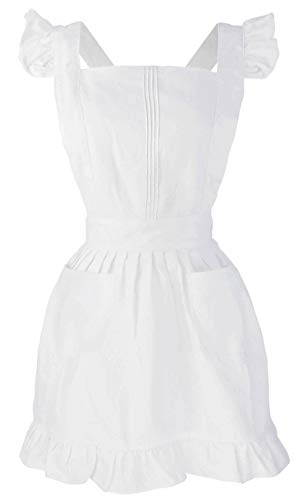 LilMents Retro Adjustable Ruffle Apron Kitchen Cooking Baking Cleaning Maid Costume (White)