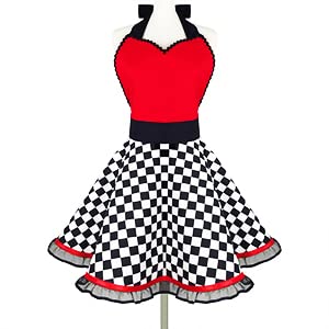 Violet Mist Lovely Sweetheart Retro Kitchen Aprons for Women Girl Funny Vintage Red Apron Dress Cooking Braking Salon Pinafore Waist Chef Aprons Gift for Ladies Mother