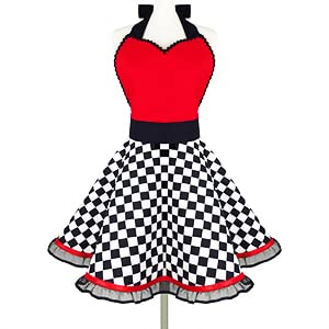 Violet Mist Lovely Sweetheart Retro Kitchen Aprons for Women Girl Funny Vintage Red Apron Dress Cooking Braking Salon Pinafore Waist Chef Aprons Gift for Ladies Mother