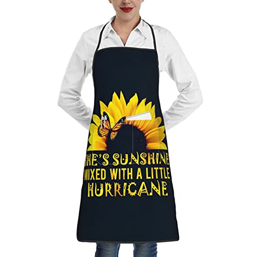 Butterfly And Sunflower She Is Sunshine Aprons Women Men With Pocket Washable AntiStain Kitchen Chef Bib Apron For Cooking Garden Bbq Painting