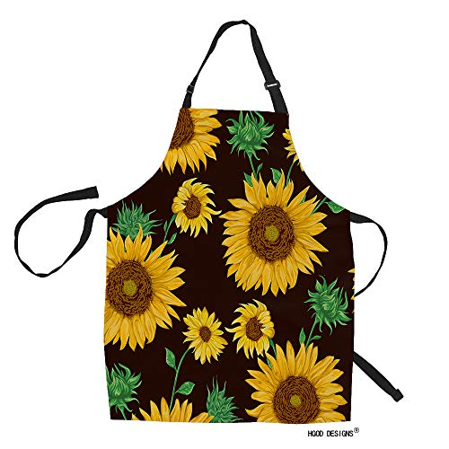 HGOD DESIGNS Sunflower Kitchen ApronVintage Sunflowers Pattern With Green Leaves Kitchen Aprons For Women Men For Cooking Gardening Adjustable Home BibsAdult Size