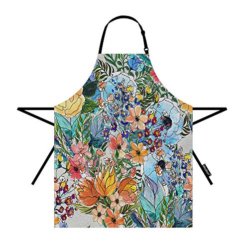 Moslion Floral Apron 31x27 Inch Colorful Garden Bouquet of Rose Lily Sunflowers Leaves Botanical Plant Kitchen Chef Waitress Cook Aprons Bib with Adjustable Neck for Women Men Girls
