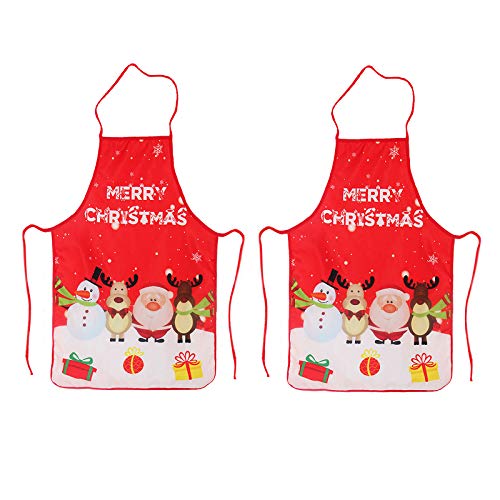 2 Pack Chistmas Apron Holiday Kitchen Apron Christmas Santa ClausElkSnowman Style Decoration Apron for Christmas Dinner Party Cooking Baking Crafting House Cleaning Kitchen