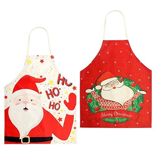 Christmas Apron 2Pcs Christmas Santa Claus Apron Christmas Kitchen Apron Adult Kitchen Apron for Christmas Party Chef Cooking (675 x 555cm)