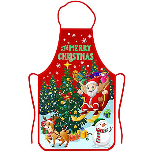 Christmas Apron Christmas Santa Claus Apron Snowflake Elk Snowman Santa Claus Style Decoration Apron for Christmas Dinner Party Cooking Baking Crafting House Cleaning Kitchen  Red Green