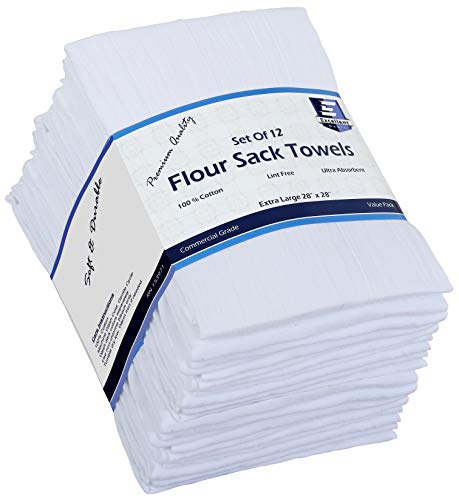 Flour Sack Kitchen Towels (White12 Pack) 100 Cotton28x28 Inch Cloth Napkin Bread wrapper Cheesecloth Multi Purpose Kitchen Dish TowelsBar Towels Extremely Absorbent  Sturdy By Excellent Deals