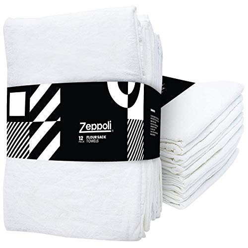 Zeppoli Flour Sack Towels 12Pack  28 x 28 100 Cotton Linen Kitchen Towels  Absorbent Flour Sack Dish Towels  White Tea Towels for Kitchen  Ring Spun Cotton White Dish Drying Towels