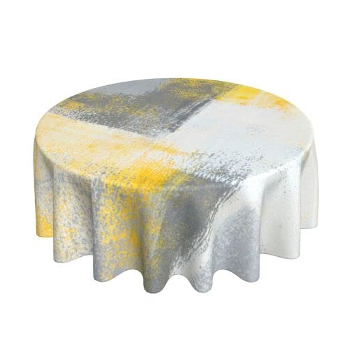 Abstract Modern Grey Yellow and White Waterproof Picnic Patio Party Round Table Cloth Cover Decorations Fabric 60 Inch Circular Tablecloth for 2047 Inch Home Dining Room Kitchen Decor