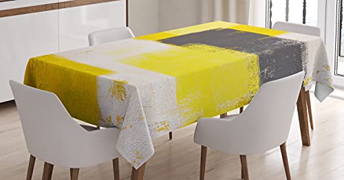 Ambesonne Grey and Yellow Tablecloth Abstract Grunge Style Brushstrokes Painting Style Rectangular Table Cover for Dining Room Kitchen Decor 52 X 70 White Charcoal