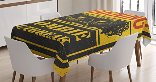 Ambesonne Zombie Decor Tablecloth Warning Outbreak Horror Monster Sign in Vintage Grunge Illustration Dining Room Kitchen Rectangular Table Cover 60 X 90 Yellow Grey