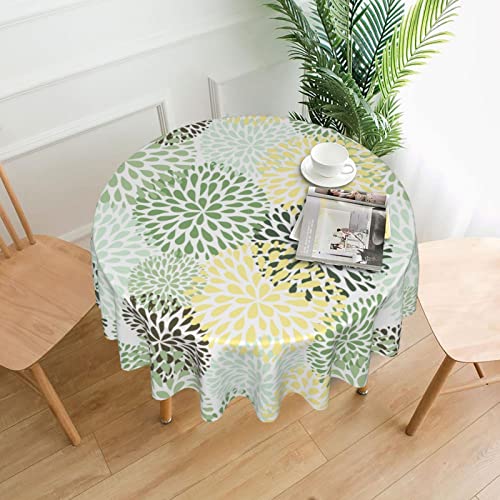 Round Tablecloth 60 InchStain Resistance Polyester Table ClothTable Cover for Kitchen Dining Table Buffet Parties and ​CampingDahlia Pinnata Yellow Grey