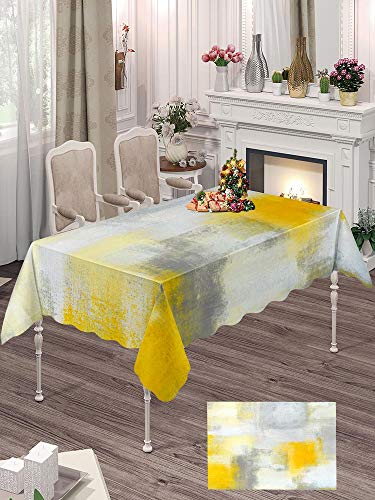 Vintage Tableclothsilichee Grey and Yellow Abstract Art Painting 60X84 Inch Yellow Tablecloth for Indoor  Outdoor Dining Table Cover