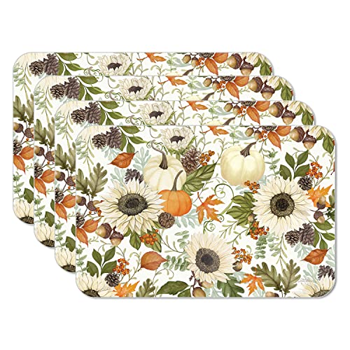 CounterArt Farmhouse Fall Reversible Easy Care Flexible Plastic Placemat 4 Pack Made in The USA