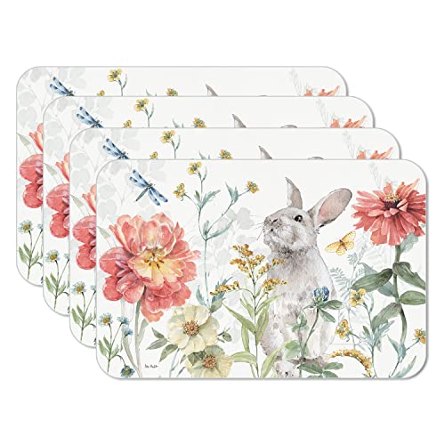 CounterArt Spring Meadow Bunny Reversible Rectangular Easy Care Flexible Plastic Placemat 4 Pack Made in The USA
