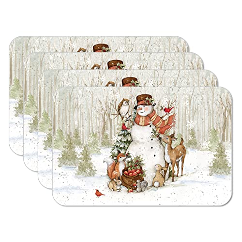 CounterArt Winter Forest Snowman Reversible Easy Care Flexible Plastic Placemat 4 Pack Made in The USA