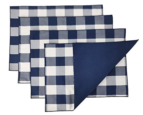 Fennco Styles Buffalo Check Double Layers Reversible Placemats 14 W x 20 L Set of 4  Handmade in USA  Navy Blue Plaid Table Mats for Everyday Use Banquet Holiday Special Occasion