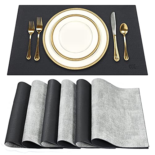 SUEH DESIGN Leather Placemats Set of 6 Reversible Table Mats Heat Resistant Waterproof Place Mats for Dining Table Kitchen Parties