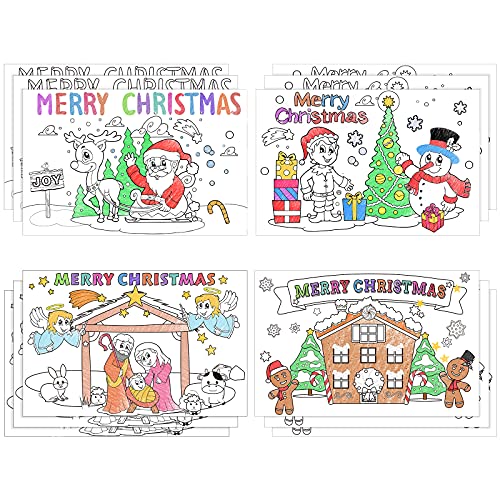 12 Sheets Merry Christmas Placemats Snowman Gingerbread Table Mats Santa Coloring Activity Paper Mat for Kids Disposable Xmas Party Table Decoration for Home Indoor Outdoor