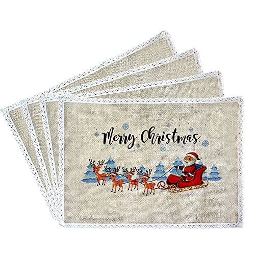 Set of 4 Christmas Burlap Placemats Merry Christmas Placemat Linen Fabric Christmas Placemat for Dining Table  Christmas Decorations