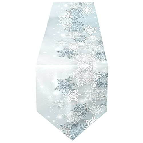ALAZA DoubleSided Silver Snowflakes Winter Christmas Table Runner 14x108 Inches LongTable Cloth Runner for Wedding Birthday Party Kitchen Dining Home Everyday Decor