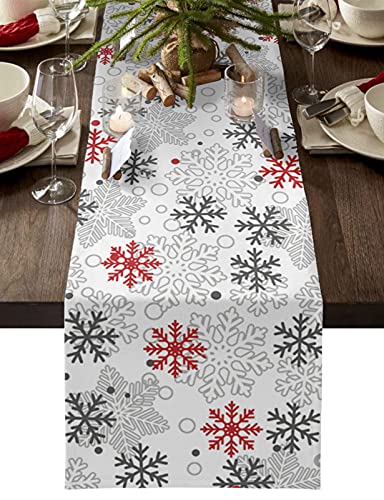 Christmas Table Runner 70 inches Long Winter Snowflake Cotton Line Table Runner for Indoor Outdoor PartyHolidayWeddingGathering 13x70inch
