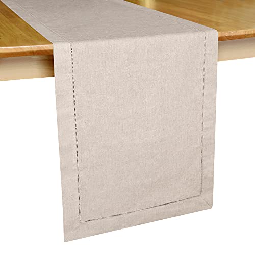 MingHing Hemstitch Table Runner 16 x 72 Inches LongHandmade Natural Linen Table Runner  Machine Washable