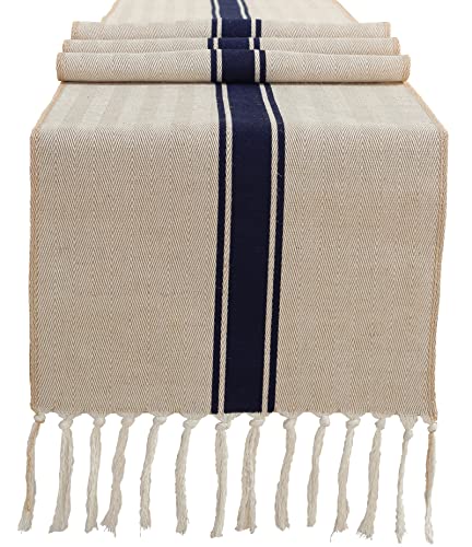 Snovcheoy Farmhouse Table Runner13x90 Inch Burlap Dining Table RunnerRustic Home Table DecorNatural Cotton Jute Table Runners with Handmade Tassels Blue 90 Inch Long