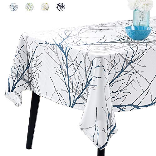 FMFUNCTEX Branch White Blue Table Cloth 84 Oblong Rectangle Fabric Kitchen Table Cover Waffle Weave Textured Water Resistant Tablecloth for Party Outdoors Indoor Reusable 1 pc 70x84