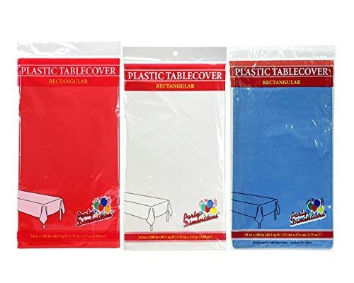Party Dimensions 54 x 108 Rectangular Tablecovers  Tablecloths  Bundle of 6  Red White  Blue