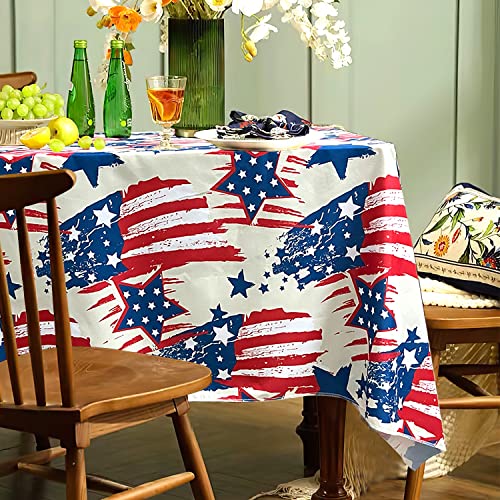 Patriotic Tablecloth 4th of July Tablecloth Rectangle 60 X 84 Inch Polyester Red White and Blue Tablecloth American Flag Tablecloth