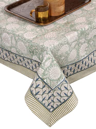 ATOSII Jade 100 Cotton Canvas Boho Rectangle Tablecloth Handblock Print Floral Table Cloth I Dining Table I Table Linen I Parties Wedding Christmas Outdoor Thanksgiving I Fall 60 X 90 Inches