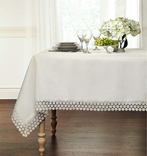 GoodGram Ultra Luxurious Textured Macrame Trim Fabric Tablecloth Assorted Sizes  Colors  White 60 x 90 Rectangle (68 Chair)