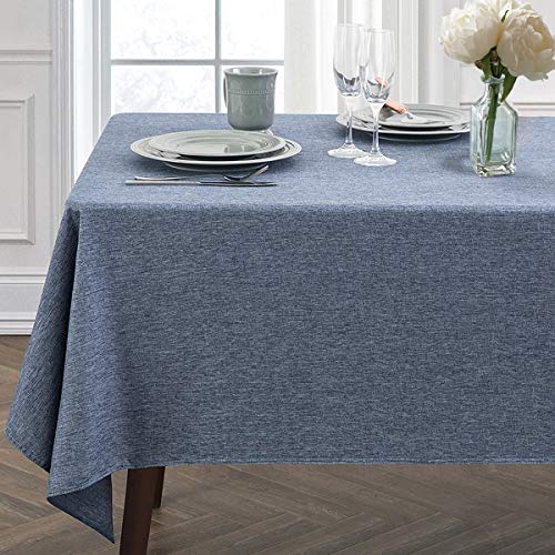 JUCFHY Rectangle Table ClothLinen Farmhouse Tablecloth Heavy Duty FabricStain ProofWater Resistant Washable Table ClothsDecorative Oblong Table Cover for KitchenHoliday(60x120 InchNavy Blue)