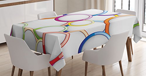Ambesonne Geometric Tablecloth Abstract Chained Colorful Bubbles and Circles Round Patterns Contemporary Art Dining Room Kitchen Rectangular Table Cover 60 X 84 Blue White