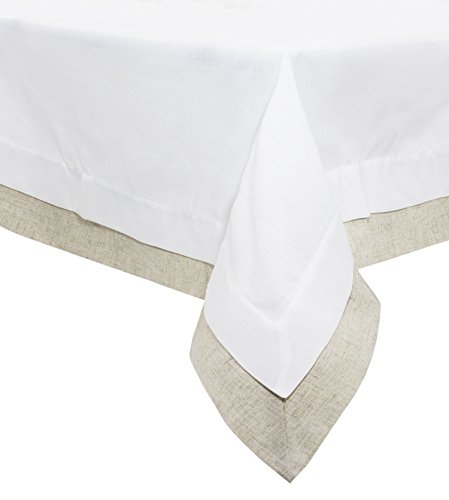 Fennco Styles Contemporary DoubleLayer Design Linen Blend Natural 65 x120 Inch Tablecloth  Oblong Tablecloth for Wedding Celebration Special Events and Home Décor