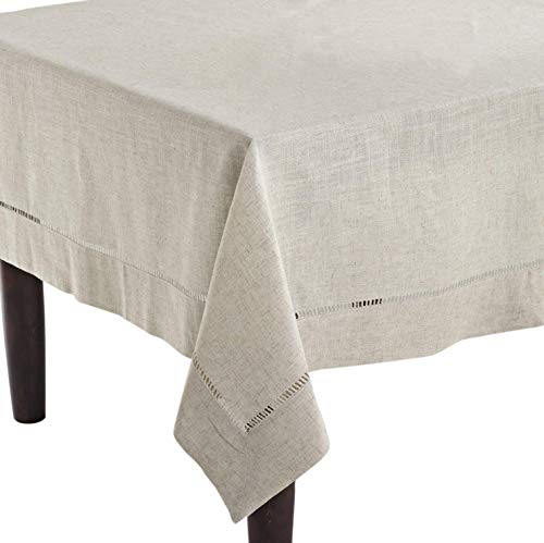 Fennco Styles Toscana Handmade Hemstitch Contemporary Linen Blend for Dinner Table Picnic Table Parties Wedding Decorations Exhibitions Natural Tablecloth 65 x120 Rectangular