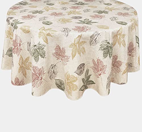 Newbridge Stamped Abstract Autumn Leaves Print Vinyl Flannel Backed Tablecloth  Contemporary Fall Leaf Design Wipe Clean Easy Care Thanksgiving Tablecloth 60 x 84 Oval