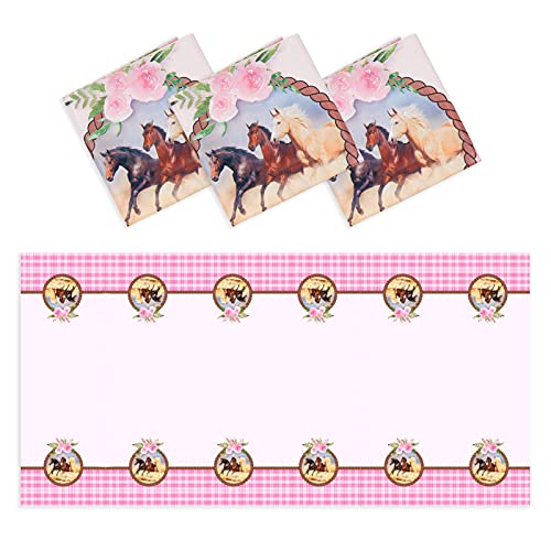 3 Pack Horse Plastic Table Covers Cowgirl Birthday Party Supplies for Girls (54 x 108 in)