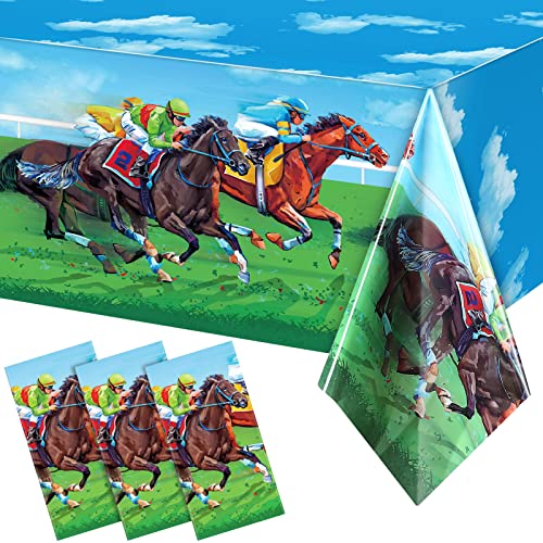 3 Pieces Horse Party Table Cover Plastic Horse Racing Tablecloth Wild Horse Table Cover Horse Birthday Party Tablecloth for Derby Day Party Cowboy Cowgirl Decorations Supplies 54 x 108 Inch