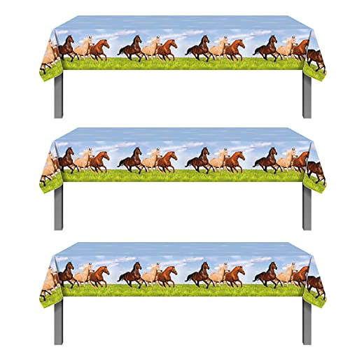 3Pcs Horse Themed Party Table Covers  Horse Racing Animal Derby Horse Baby Shower Birthday Party Decorations Favors Supplies Wall Decor Plastic Table Runner Tablecloth(866x52)